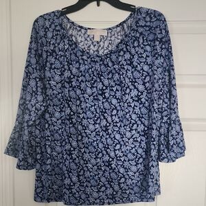 Michael Kors Blue Floral Blouse with Relaxed Fit